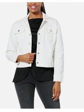 DG2 by Diane Gilman New Classic Stretch Denim Cargo Jacket Ivory